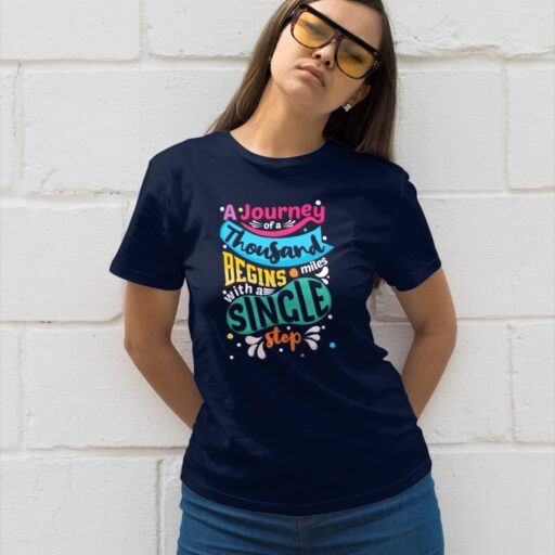 Journey of a Thousand Miles – Statement Navy Blue Cotton T-shirt a journey of a thousand miles navy model1