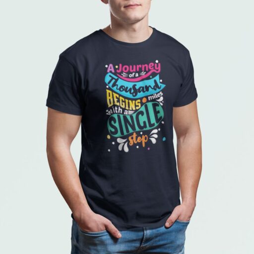 Journey of a Thousand Miles – Statement Navy Blue Cotton T-shirt a journey of a thousand miles navy model3