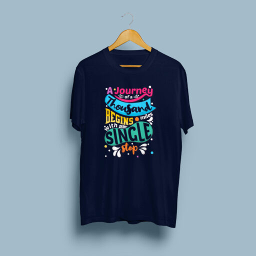 Journey of a Thousand Miles – Statement Navy Blue Cotton T-shirt a journey of a thousand miles navy model5