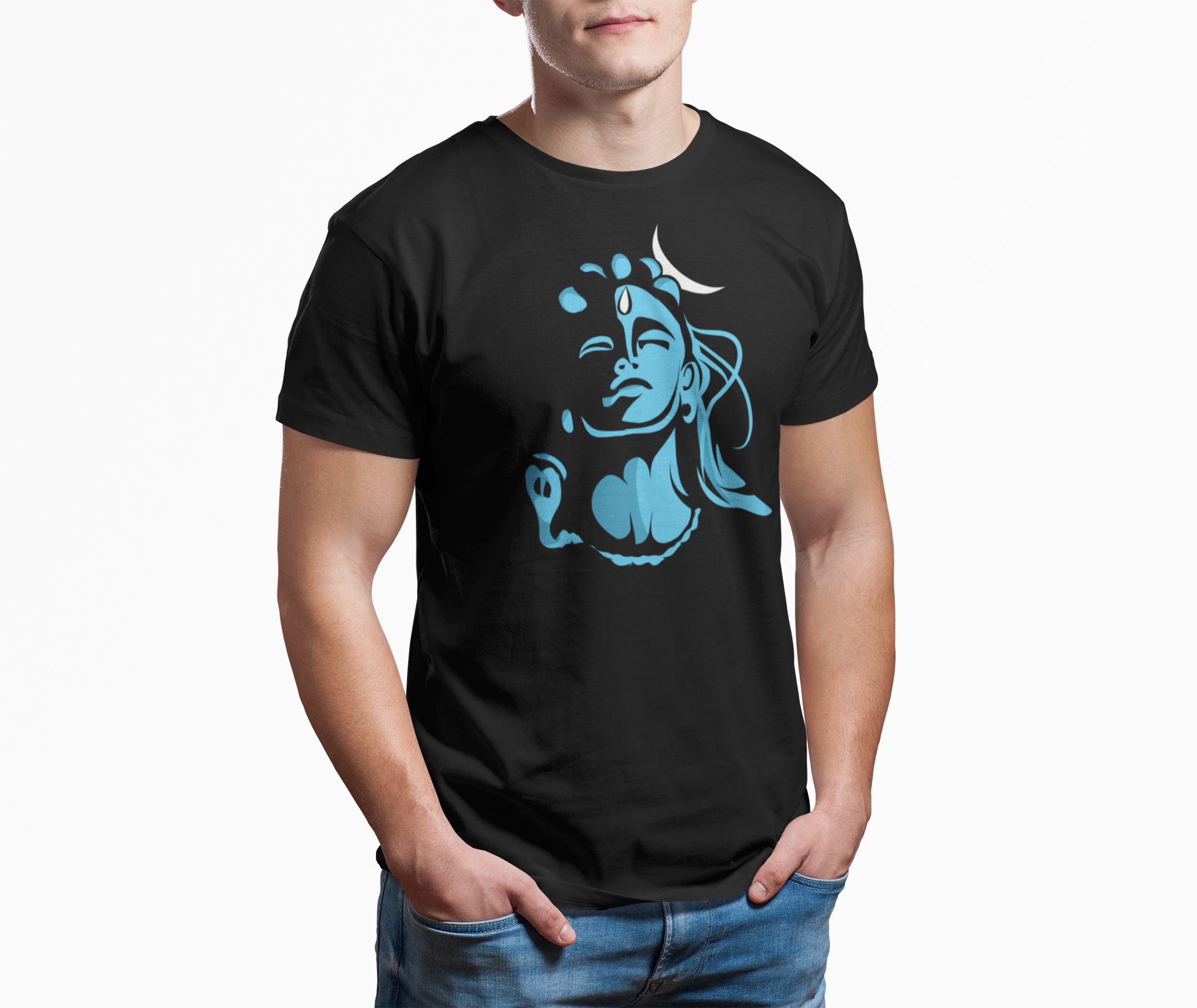Lord Shiva Adiyogi Black T-Shirt for Men – Blue Print Cotton Tee | Mahadev Spiritual Wear adiyogi shiva blue black tshirt 1