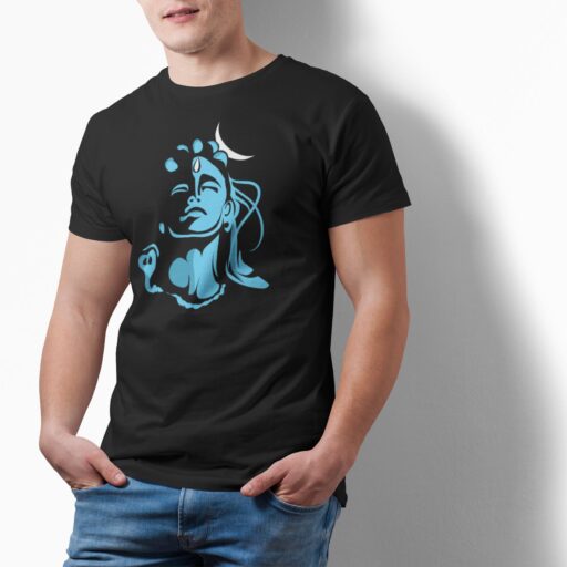 Lord Shiva Adiyogi Black T-Shirt for Men – Blue Print Cotton Tee | Mahadev Spiritual Wear adiyogi shiva blue black tshirt 3