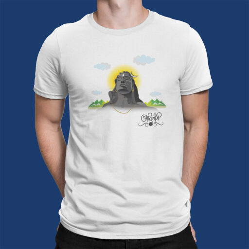 Adiyogi Shiva White T-Shirt | Spiritual Printed Cotton Tee for Men & Women adiyogi spiritual white printed tshirt model4