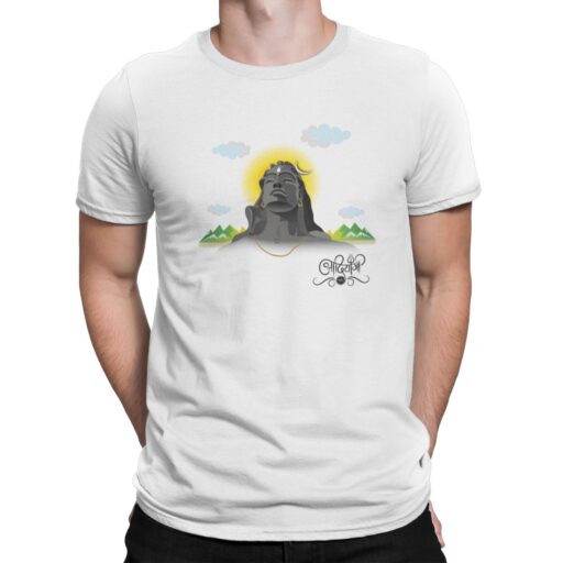 Adiyogi Shiva White T-Shirt | Spiritual Printed Cotton Tee for Men & Women adiyogi spiritual white printed tshirt model4 whitebg
