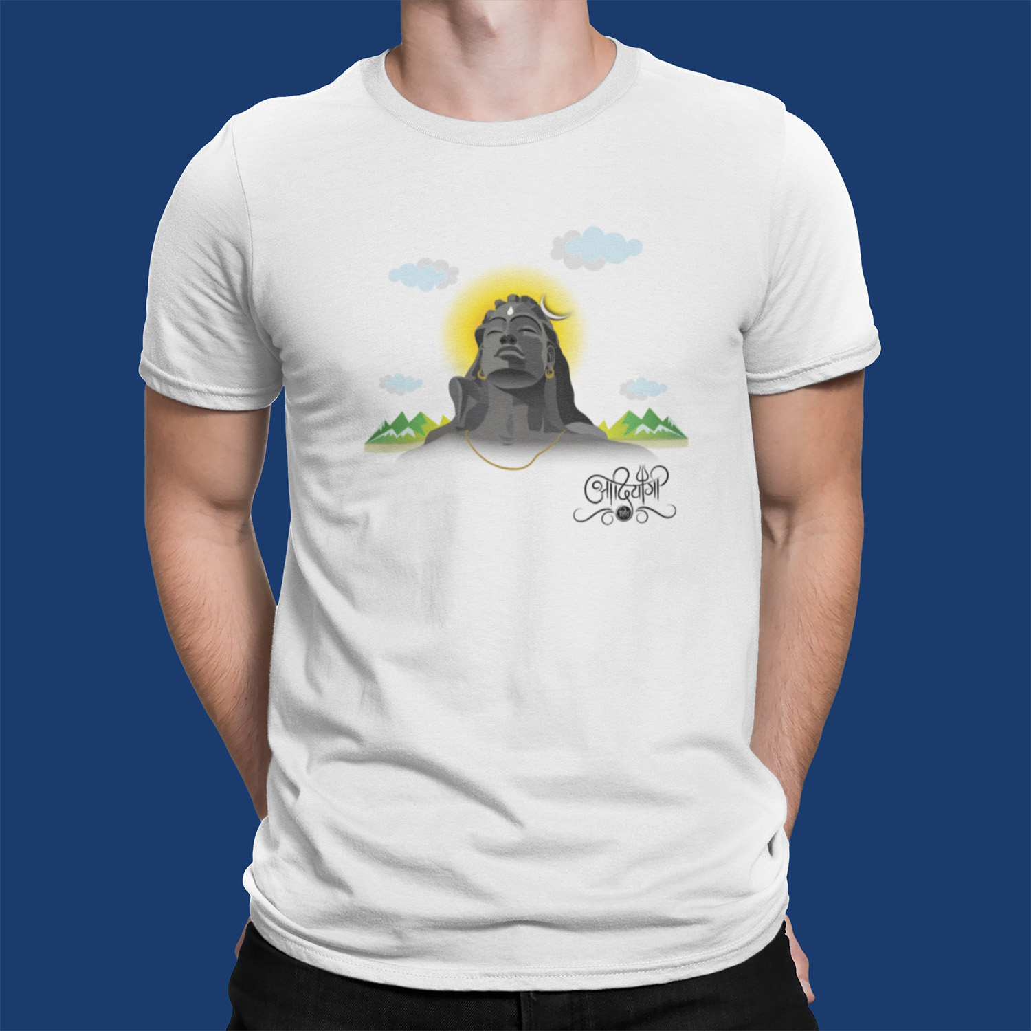 Adiyogi Shiva White T-Shirt | Spiritual Printed Cotton Tee for Men & Women adiyogi spiritual white printed tshirt model4