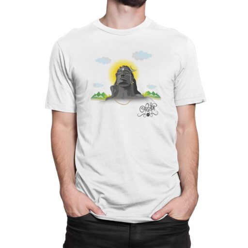 Adiyogi Shiva White T-Shirt | Spiritual Printed Cotton Tee for Men & Women adiyogi spiritual white printed tshirt model5 copy whitebg
