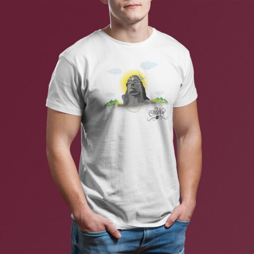 Adiyogi Shiva White T-Shirt | Spiritual Printed Cotton Tee for Men & Women adiyogi spiritual white printed tshirt model6