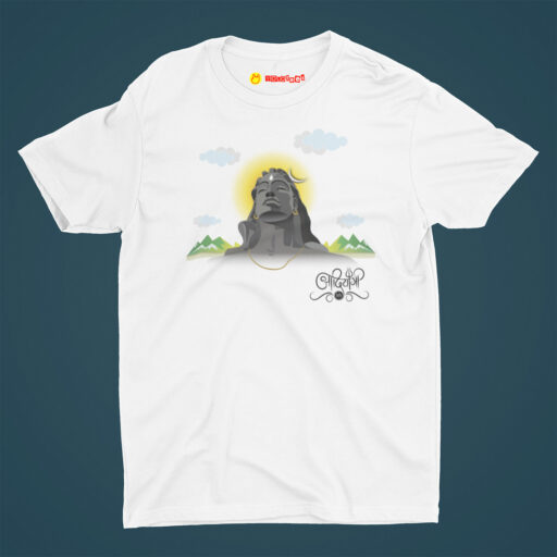 Adiyogi Shiva White T-Shirt | Spiritual Printed Cotton Tee for Men & Women adiyogi spiritual white printed tshirt only