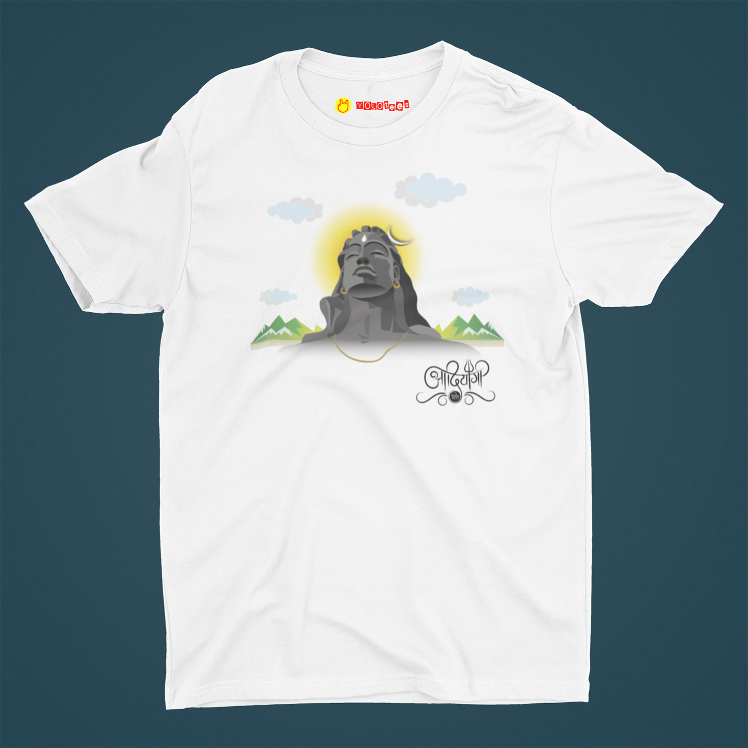 Adiyogi Shiva White T-Shirt | Spiritual Printed Cotton Tee for Men & Women adiyogi spiritual white printed tshirt only