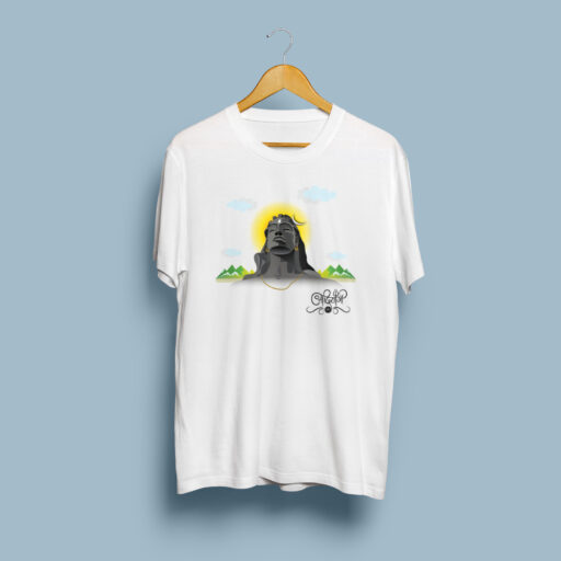 Adiyogi Shiva White T-Shirt | Spiritual Printed Cotton Tee for Men & Women adiyogi white printed tshirt
