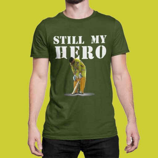 Still My Hero – Cricket Tribute Printed T-Shirt (Olive Green) dhoni still my hero olive tshirt3