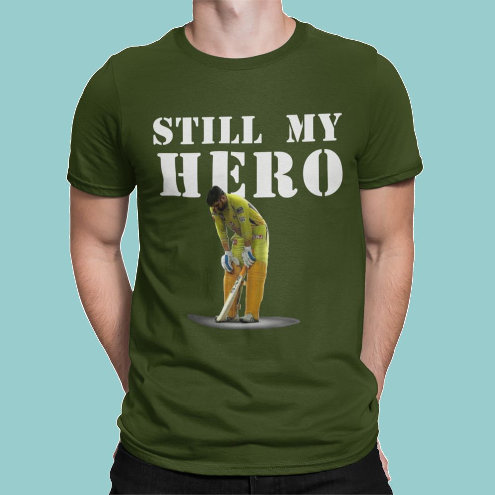 Still My Hero – Cricket Tribute Printed T-Shirt (Olive Green) dhoni still my hero olive tshirt5