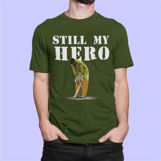 Still My Hero – Cricket Tribute Printed T-Shirt (Olive Green) dhoni still my hero olive tshirt6