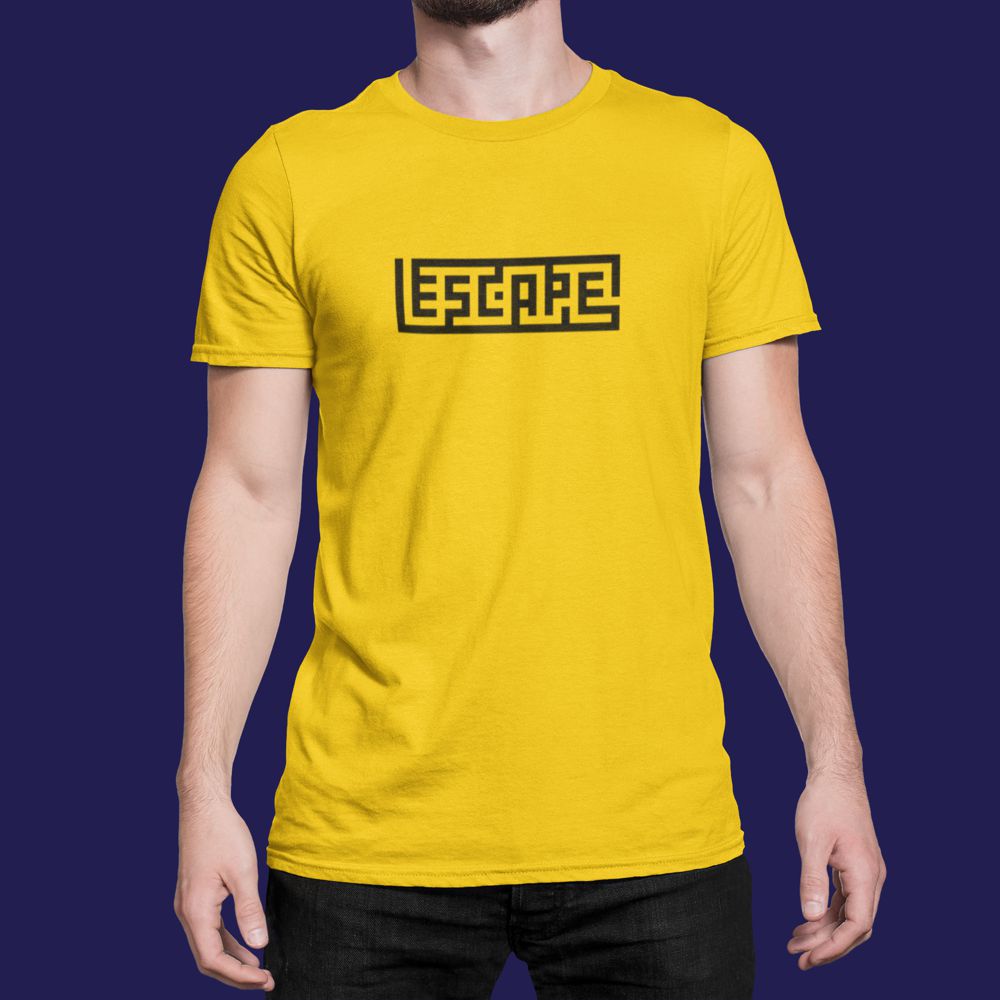 Escape – Mustard Yellow Printed T-Shirt – Maze Graphic Cotton Tee escape mustard yellow tshirt1