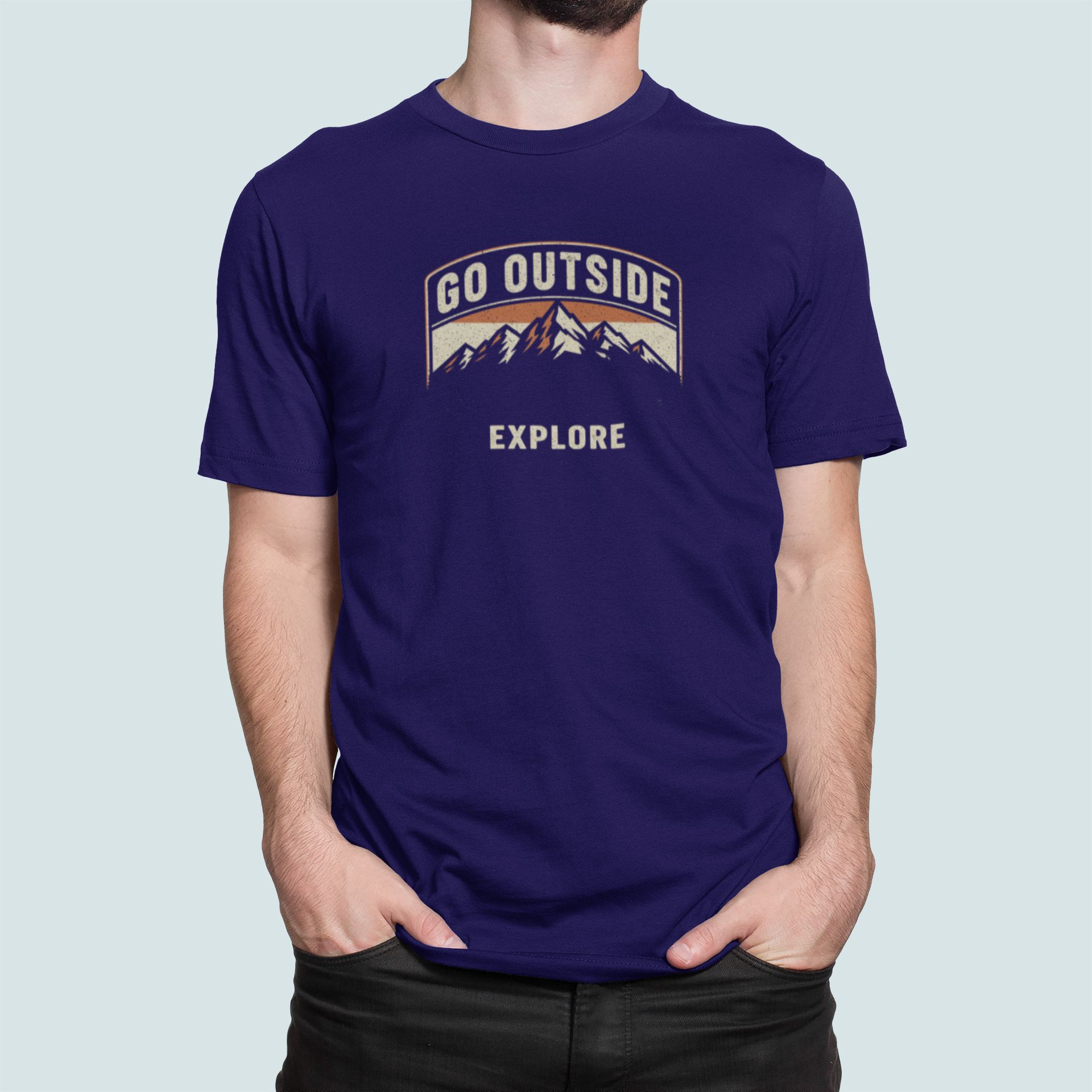 Go Outside Explore T-Shirt – Navy Blue Mountain Graphic Outdoor Adventure Tee go outside explore navy 1