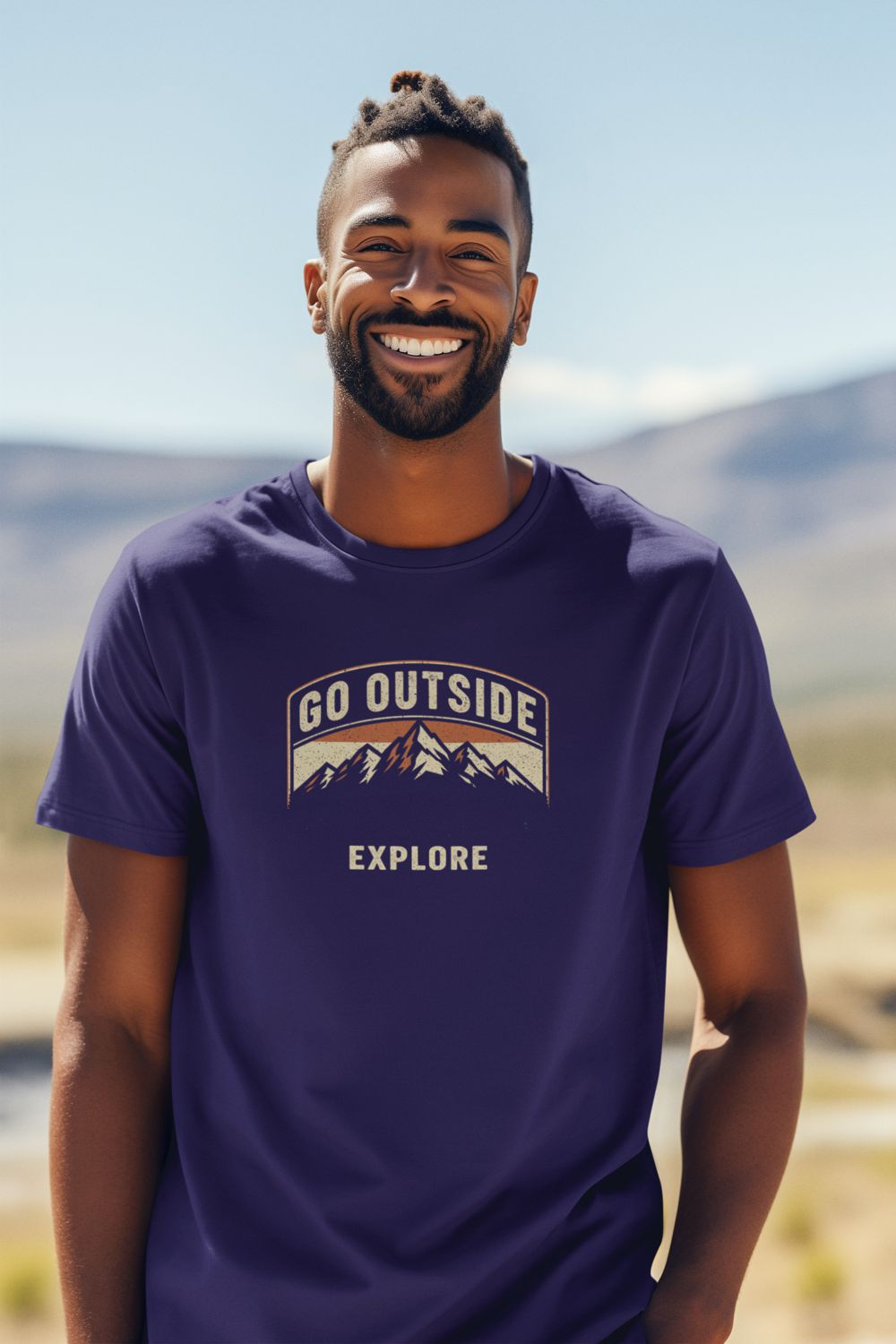 Go Outside Explore T-Shirt – Navy Blue Mountain Graphic Outdoor Adventure Tee go outside explore navy 2