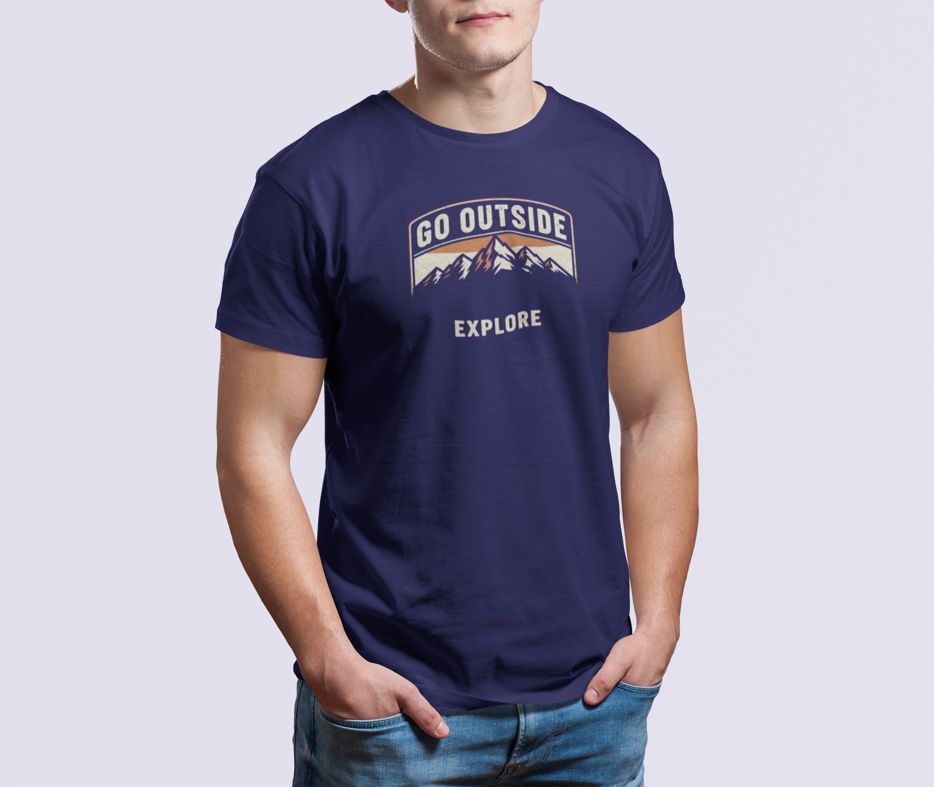 Go Outside Explore T-Shirt – Navy Blue Mountain Graphic Outdoor Adventure Tee go outside explore navy 3