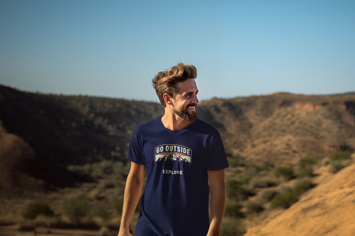 Go Outside Explore T-Shirt – Navy Blue Mountain Graphic Outdoor Adventure Tee go outside explore navy 4