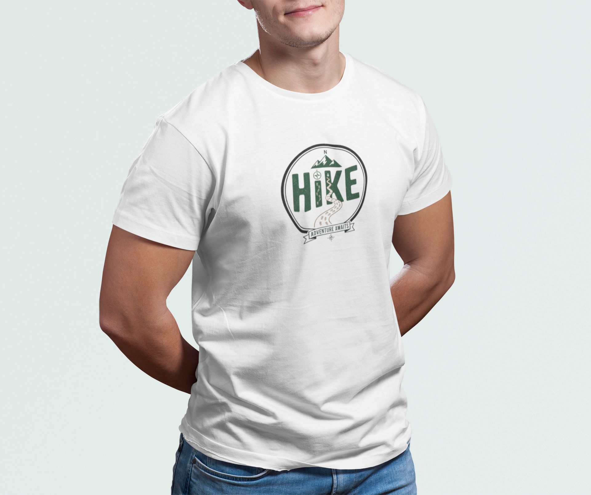 Hike Adventure Awaits T-Shirt – White Outdoor Hiking Graphic Tee (Short Sleeve) hike adventure awaits white 2