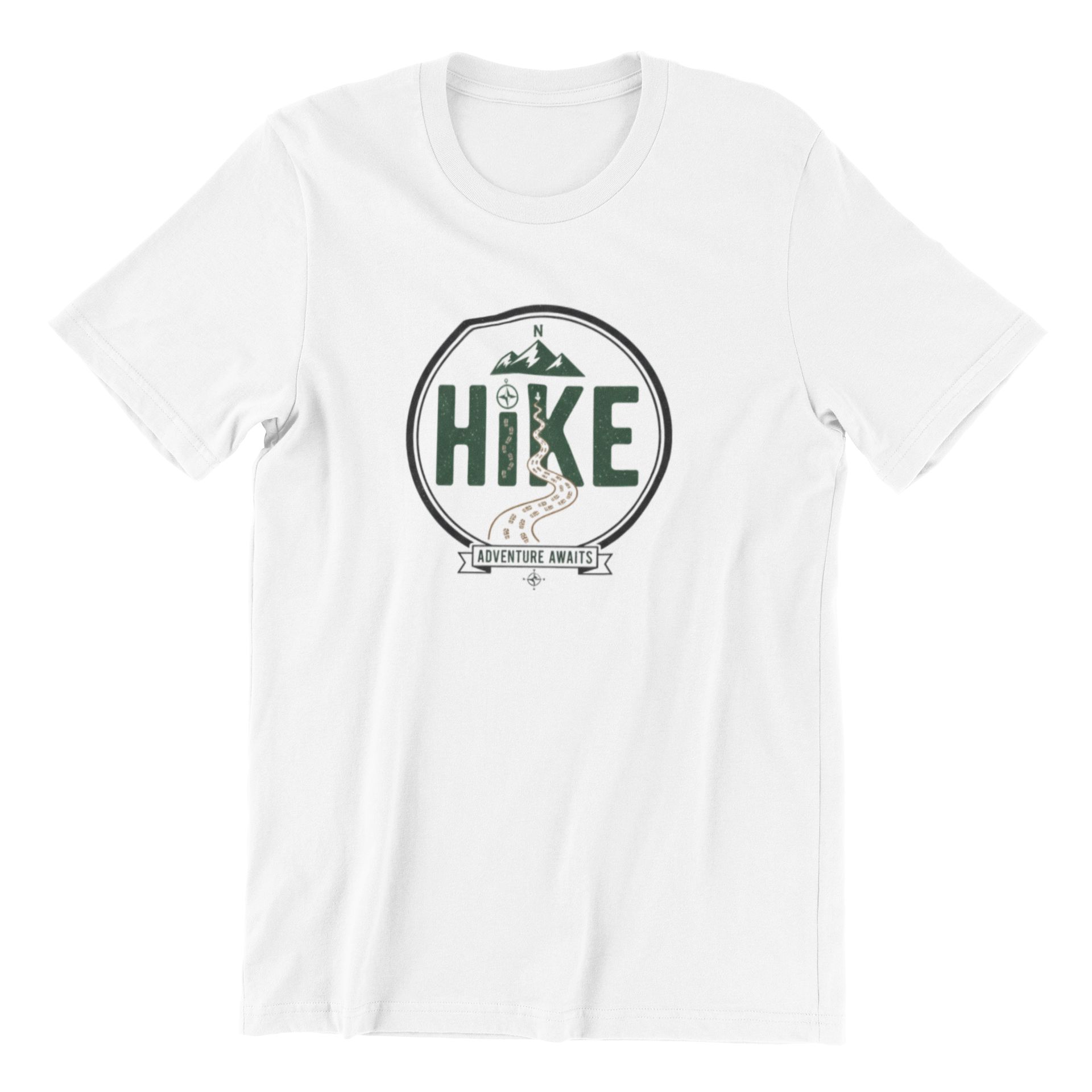 Hike Adventure Awaits T-Shirt – White Outdoor Hiking Graphic Tee (Short Sleeve) hike adventure awaits white 3