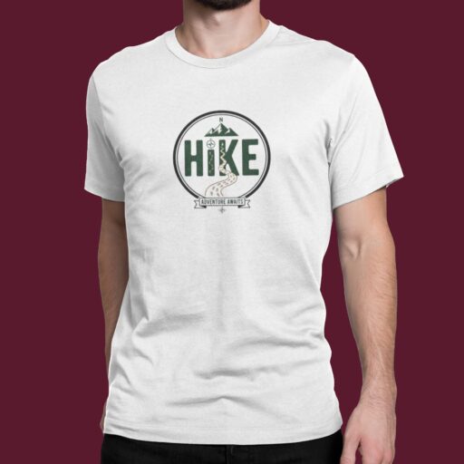 Hike Adventure Awaits T-Shirt – White Outdoor Hiking Graphic Tee (Short Sleeve) hike adventure awaits white 4
