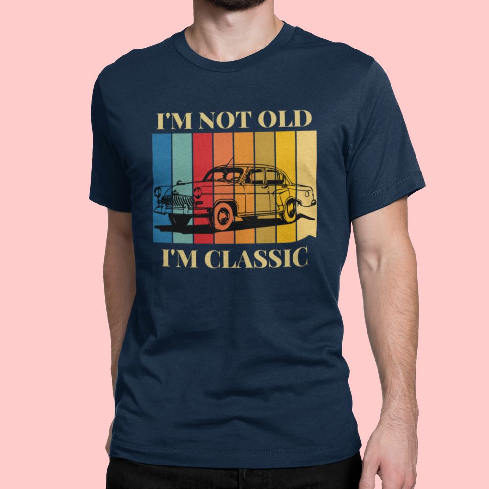 I Am Not Old, I Am Classic – Car Print Navy T-Shirt i am not old i am classic car statement tshirt navy 2