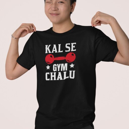 kal se gym chalu gym tshirt black model2