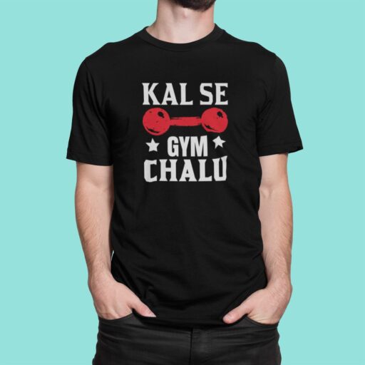 kal se gym chalu gym tshirt black model3
