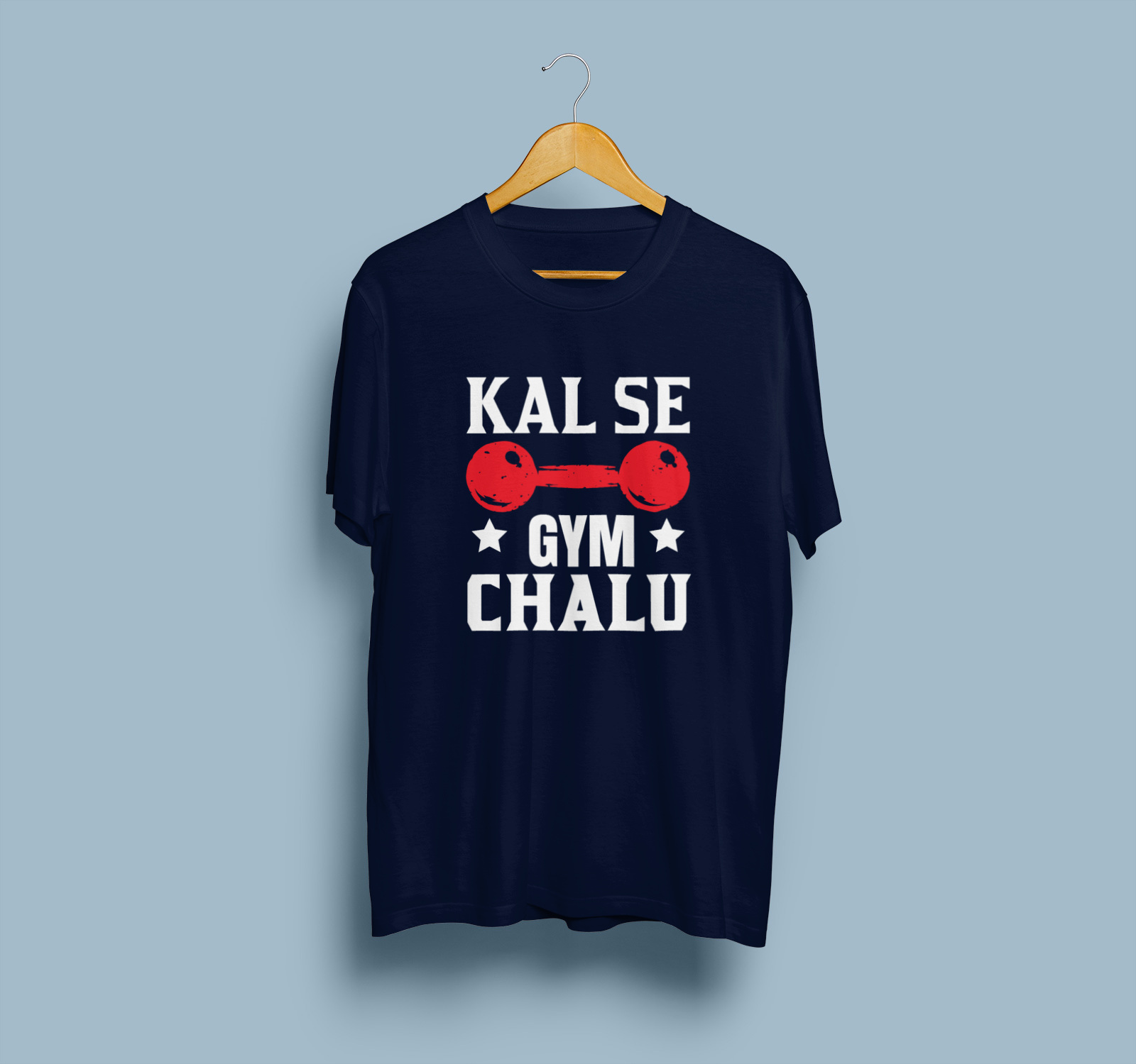 Kal Se Gym Chalu – Funny Navy Blue Cotton T-shirt kal se gym chalu gym tshirt navy model5