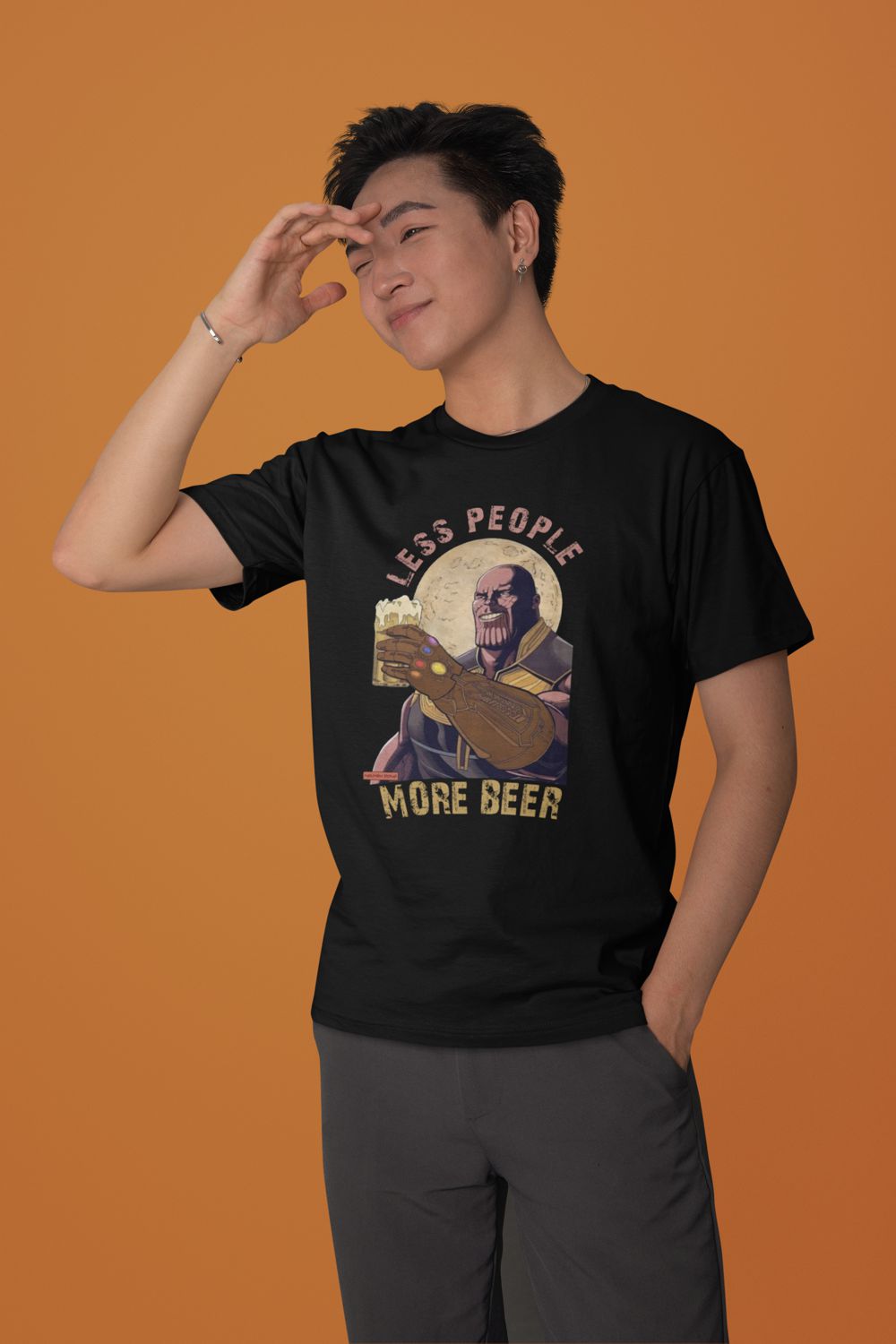 Less People More Beer – Black Printed T-Shirt – Funny Pop Culture Graphic Tee (Unisex) less people more beer thanos black4