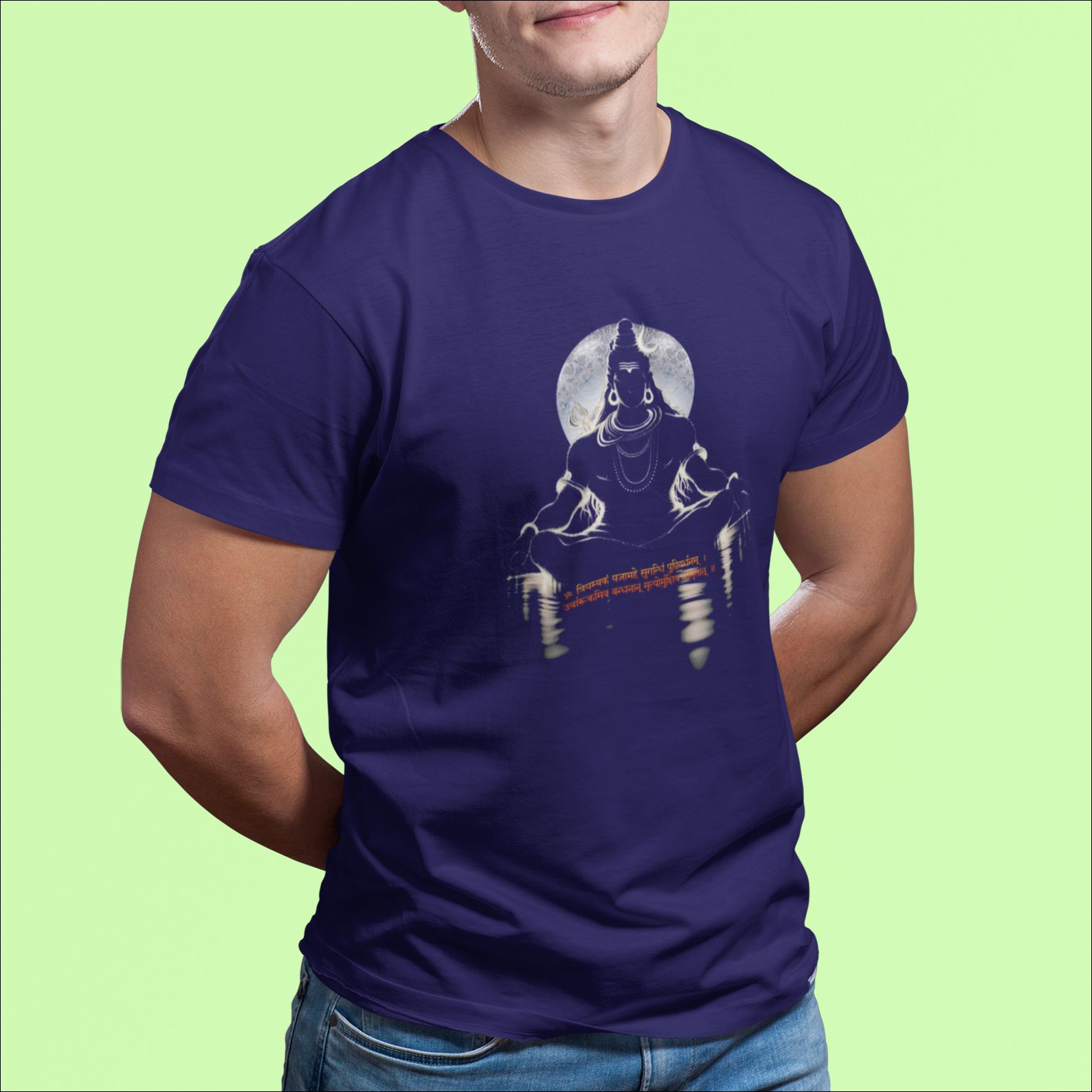 Mahadev – Mrityunjay Mantra – Navy Blue Printed T-Shirt – Spiritual Sanskrit Graphic Tee mahadev mritunjay navy 4