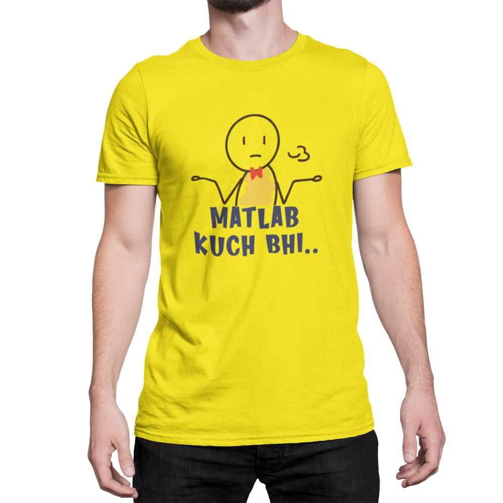 Matlab Kuch Bhi – Funny Yellow Cotton T-shirt matlab kuch bhi yellow tshirt1