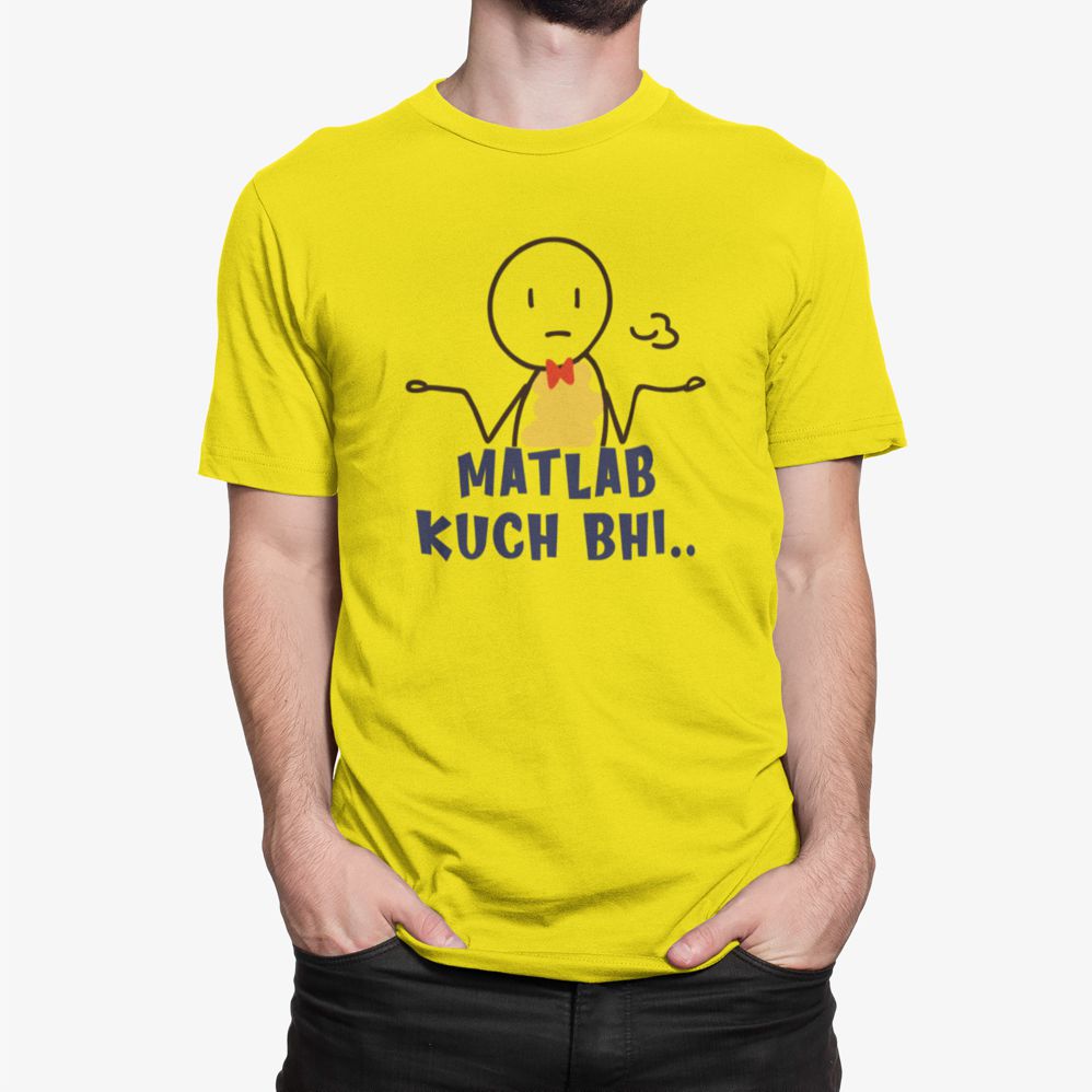 Matlab Kuch Bhi – Funny Yellow Cotton T-shirt matlab kuch bhi yellow tshirt3