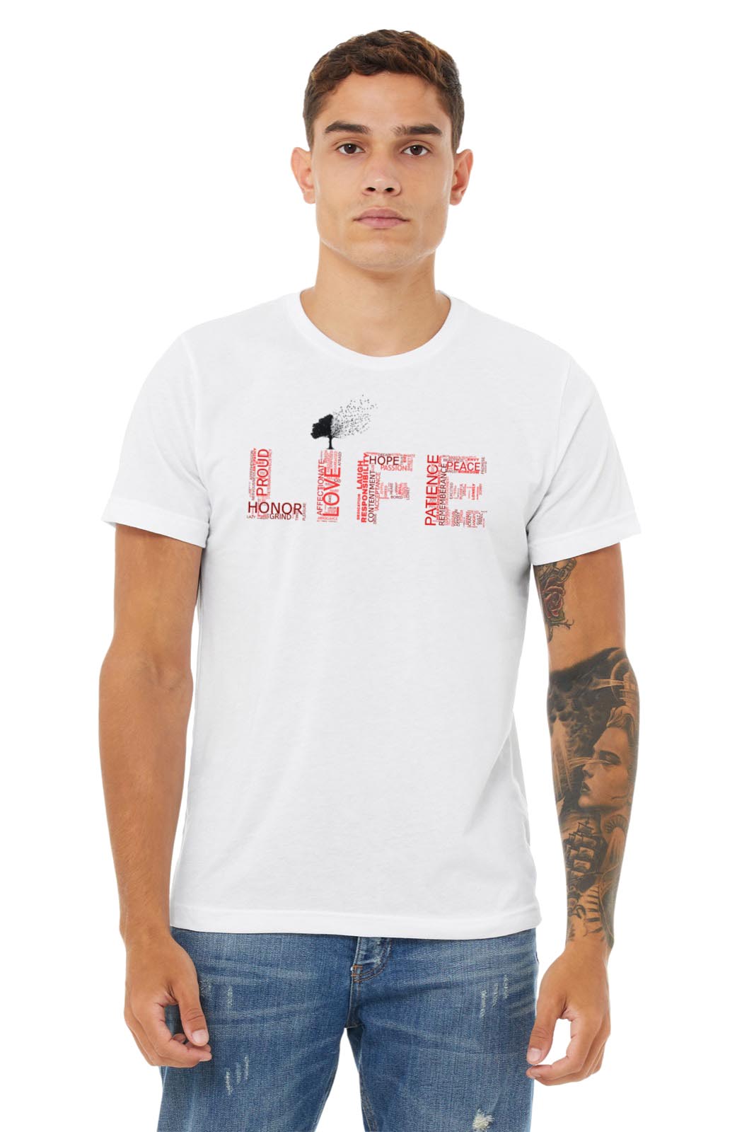 “Meaning of Life” word cloud White Statement T-Shirt meaning of life wordcloud model1
