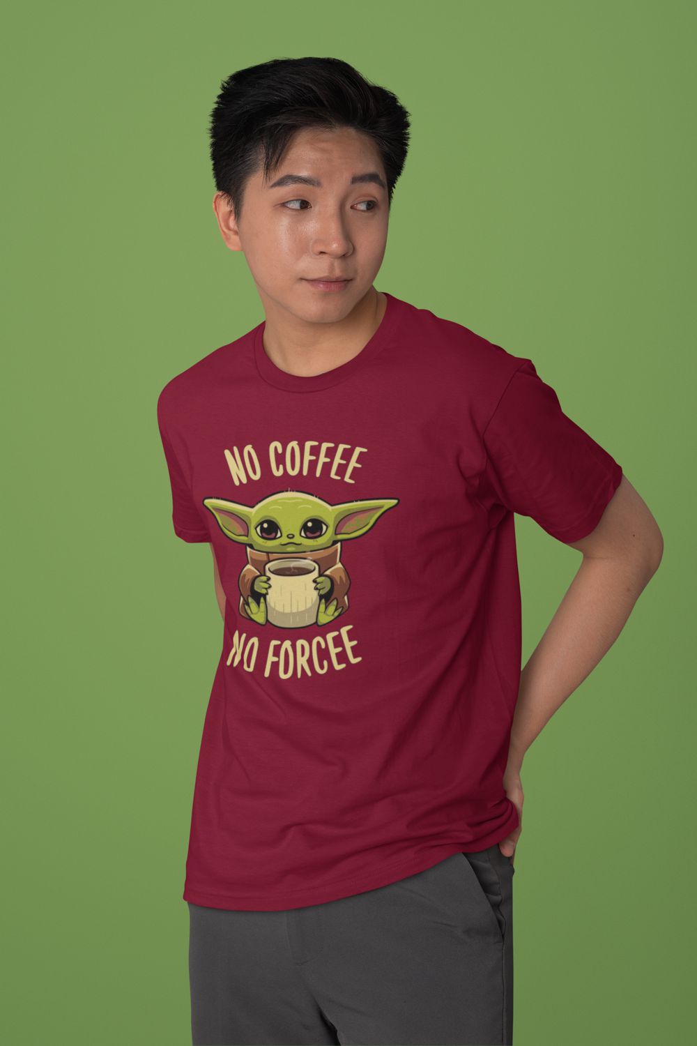 No Coffee No Forcee – Maroon T-Shirt (Baby Yoda Graphic) no coffeee no forcee maroon 1