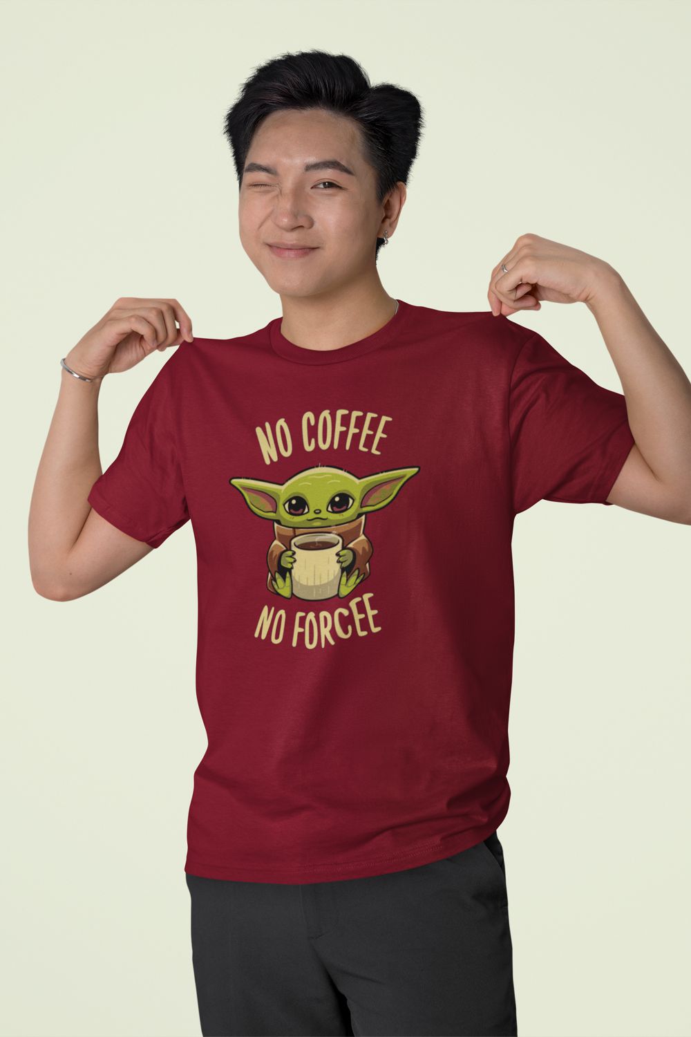 No Coffee No Forcee – Maroon T-Shirt (Baby Yoda Graphic) no coffeee no forcee maroon 2