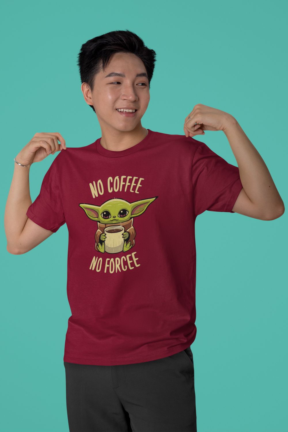 No Coffee No Forcee – Maroon T-Shirt (Baby Yoda Graphic) no coffeee no forcee maroon 3