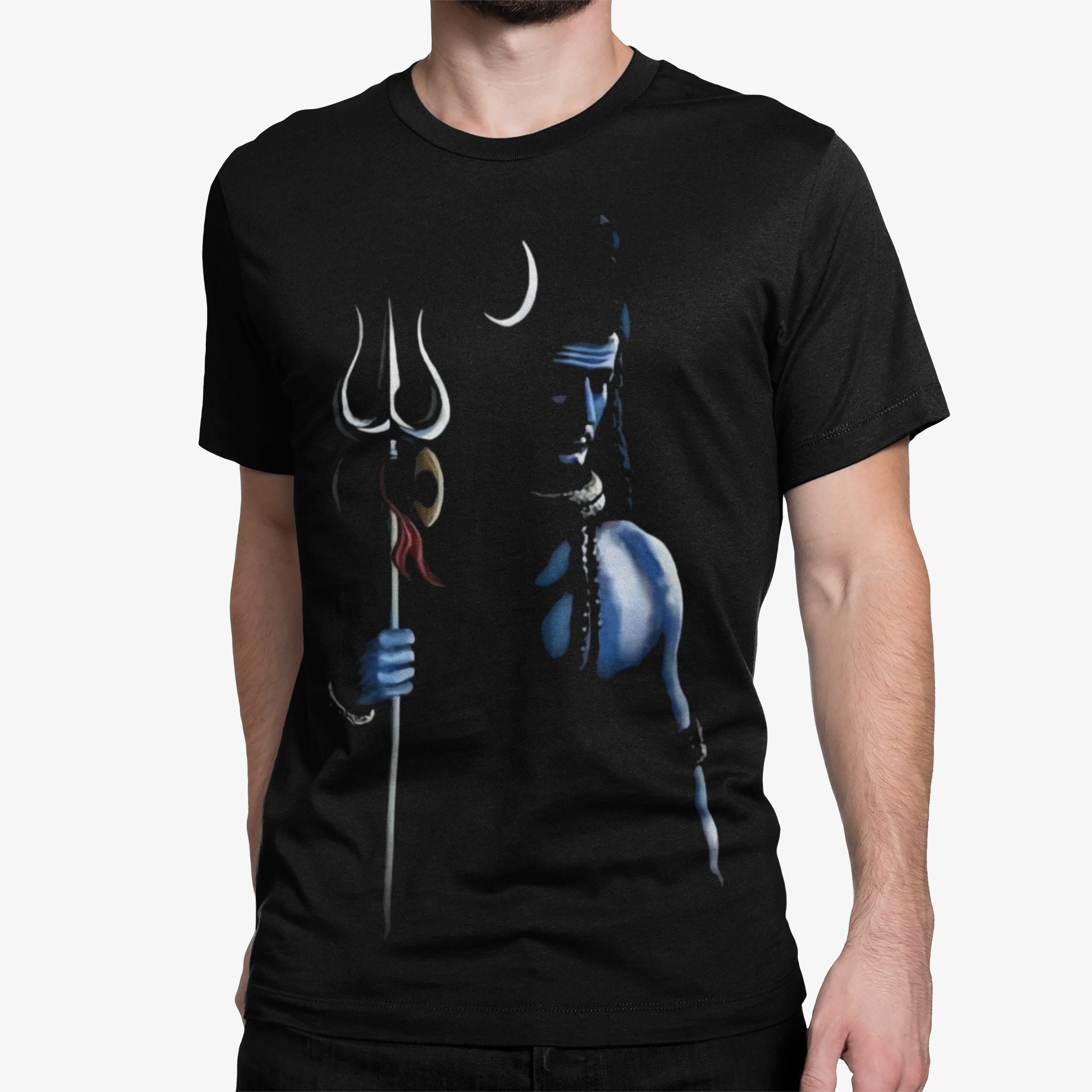 Lord Shiva Black T-Shirt for Men – Mahadev Trishul Blue Silhouette Design | Mahashivratri Special shiva black blue dark silhouette design tshirt 2
