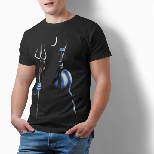 Lord Shiva Black T-Shirt for Men – Mahadev Trishul Blue Silhouette Design | Mahashivratri Special shiva black blue dark silhouette design tshirt 5