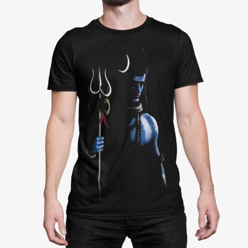 Lord Shiva Black T-Shirt for Men – Mahadev Trishul Blue Silhouette Design | Mahashivratri Special shiva black blue dark silhouette design tshirt 6