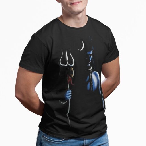 Lord Shiva Black T-Shirt for Men – Mahadev Trishul Blue Silhouette Design | Mahashivratri Special shiva black blue dark silhouette design tshirt 7