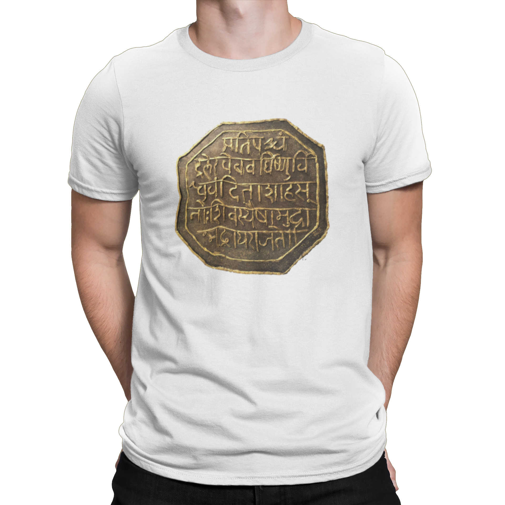 Shivrajmudra – White Printed T-Shirt – Spiritual Graphic Tee shivrajmudra model1 white