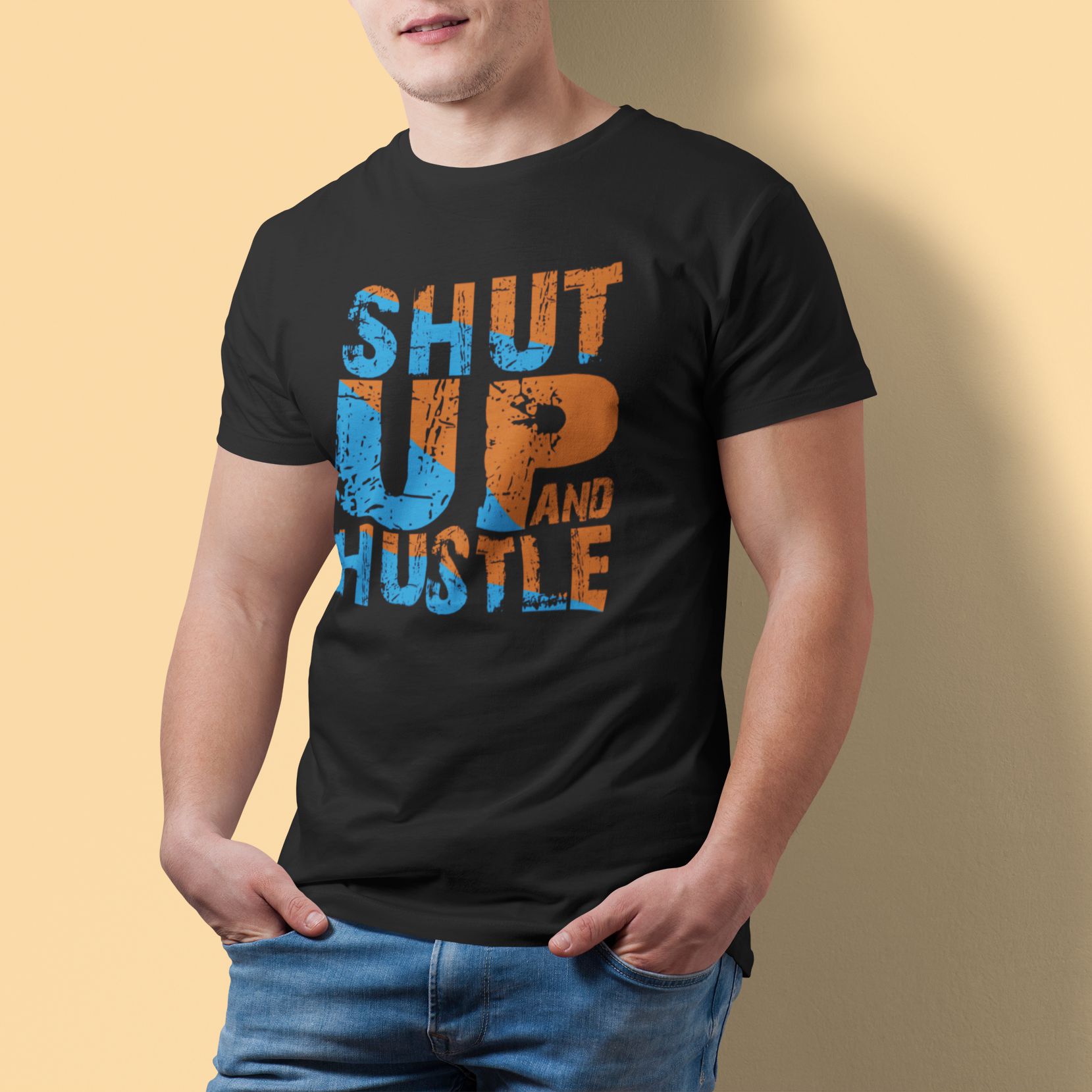 Shut Up and Hustle – Statement Navy Blue T-shirt shut up and hustle black tshirt 1