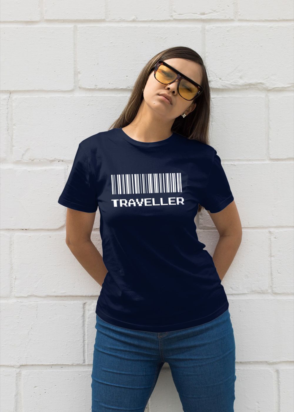 Traveller Barcode – Navy Blue Printed T-Shirt – Adventure Graphic Tee traveller navy tshirt 2