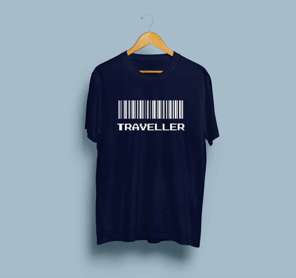 Traveller Barcode – Navy Blue Printed T-Shirt – Adventure Graphic Tee traveller navy tshirt 3