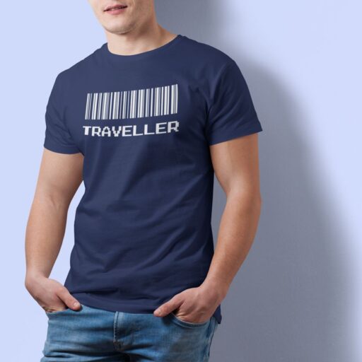 Traveller Barcode – Navy Blue Printed T-Shirt – Adventure Graphic Tee traveller navy tshirt 7
