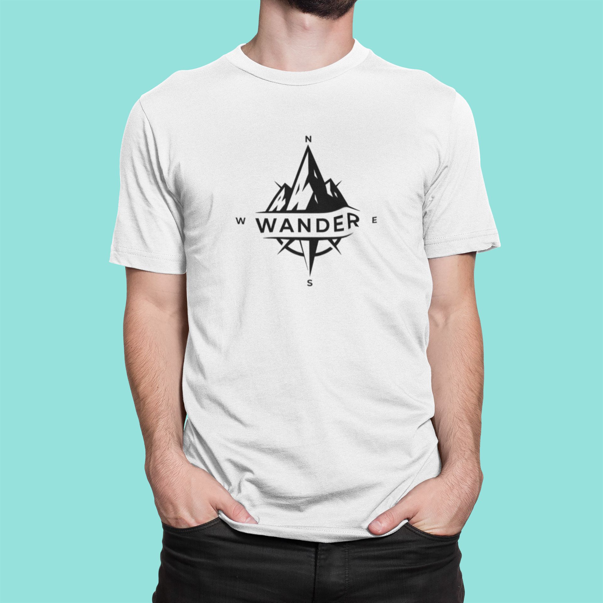 Wander Mountain Compass T-Shirt – White Adventure Outdoor Tee (Short Sleeve) wander compass minimal white tshirt 3